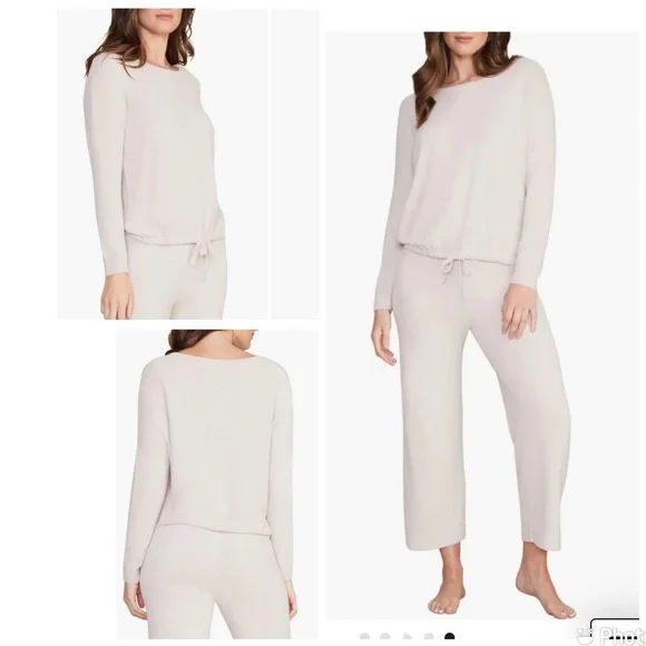 Barefoot Dreams Cozy Chic Ultralite Pullover Lounge Tie Hem Top in Stone, Small - Picture 6 of 16